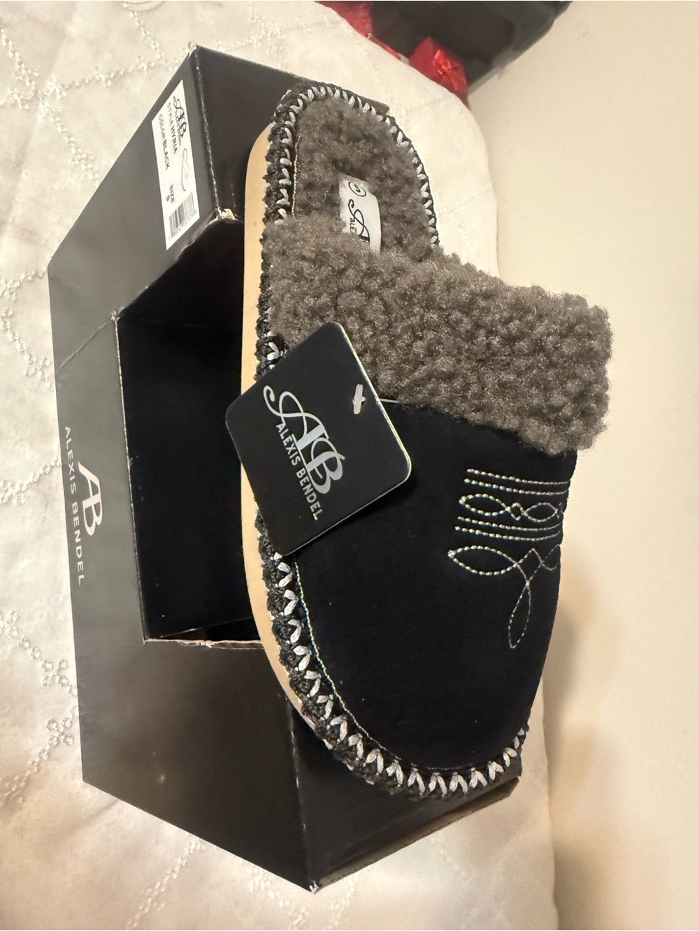 Alexis Benderel Women's Black Shearling-Trim Slip-On Slippers